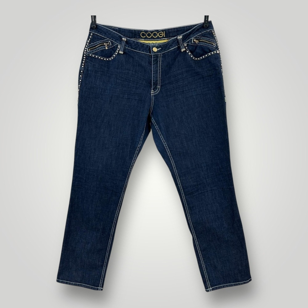Coogi Jeans Womens 22 (44x33.5) Blue Dark Wash Straight High Rise Studded Denim